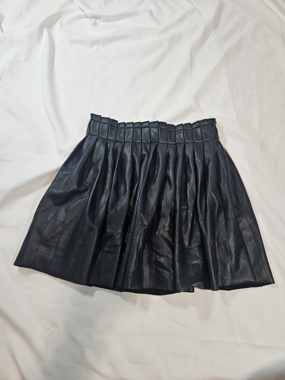 Betsey Johnson Black Pleated Faux Leather Skater Skirt